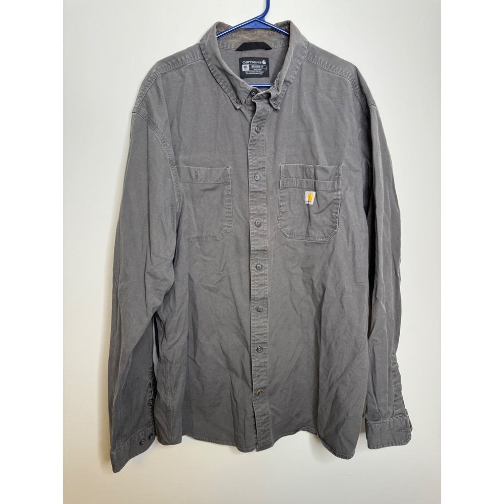 Carhartt Button Down Shirt Mens 3XL Tall Gray Excellent Relaxed Fit Canvas Work